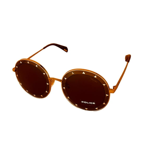 Police Gold Men's Metal Round Sunglasses, Brown Lens