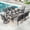 Black-83" Patio Table, variant on Summit Living 5-Piece Outdoor Patio Dining Set, Round Patio Table and Swivel Cushioned Chairs for 4, Black & Gray
