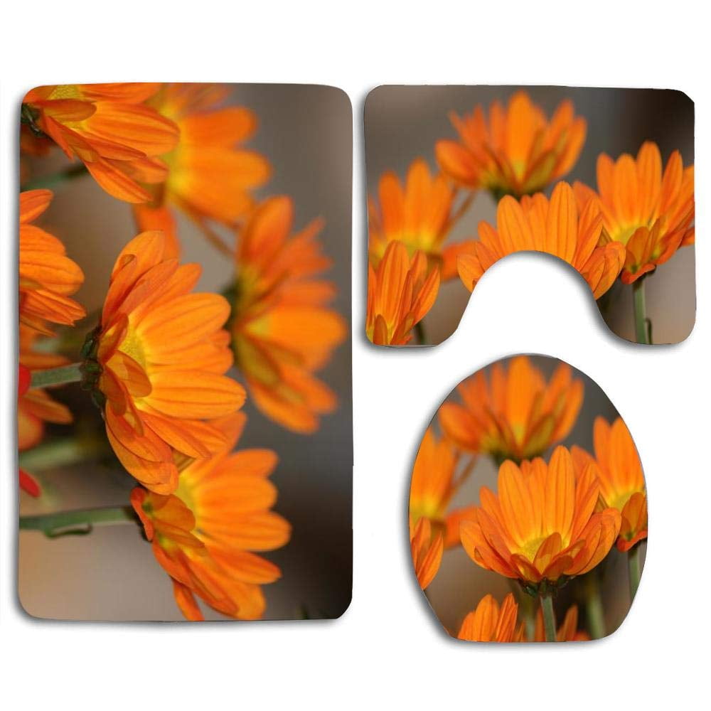 PUDMAD Pretty Orange Flowers 3 Piece Bathroom Rugs Set Bath Rug Contour