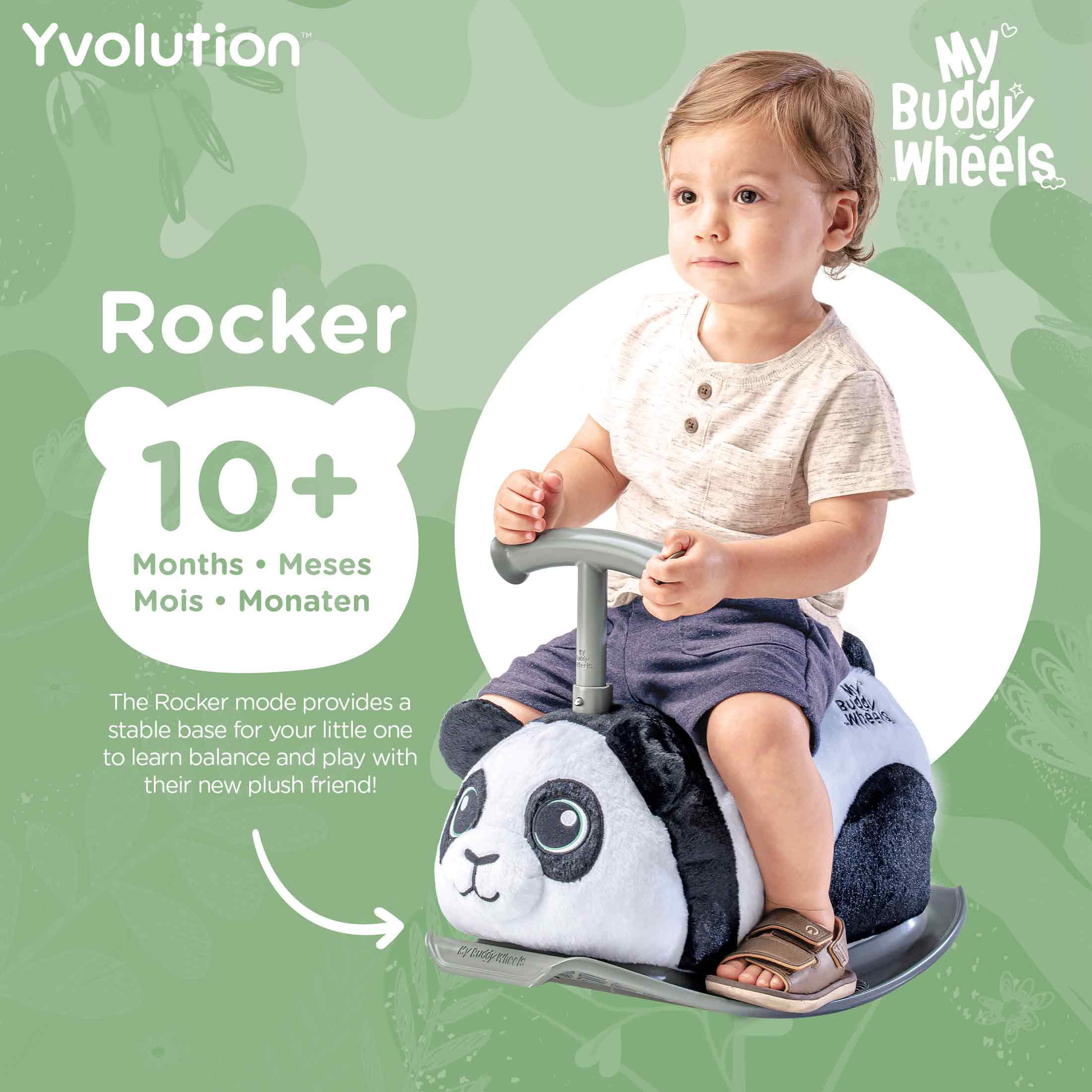 Yvolution My Buddy Roller 2-in-1 Panda Plush Ride-On Toy, Rocker & Ride-On Modes, Ages 10–36 Months
