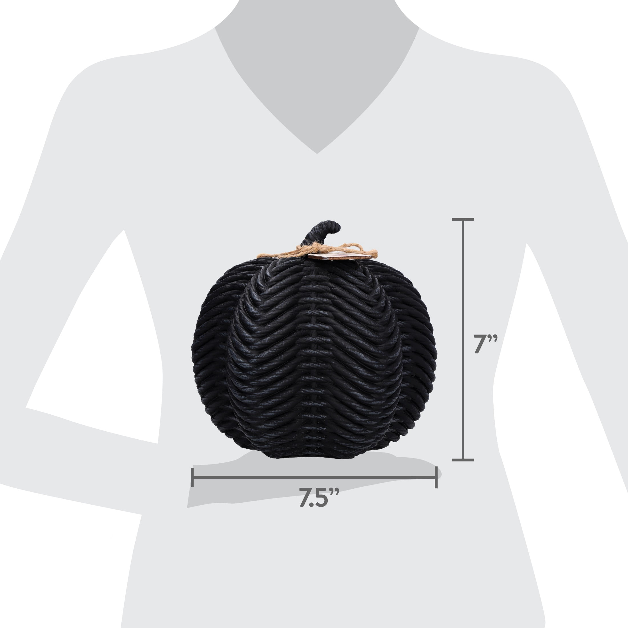 Woven Pumpkin Decoration, Black, 7", Halloween by Way To Celebrate
