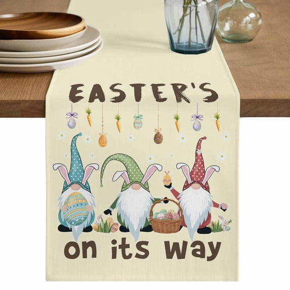 Table Runner 72 Inches Long for Kitchen Dining, Beige Gnomes Easter Dresser Scarf Farmhouse, Dining Table Decorations for Wedding/Parties, Eggs Botanical Carrot Pastoral 18 x 72 In