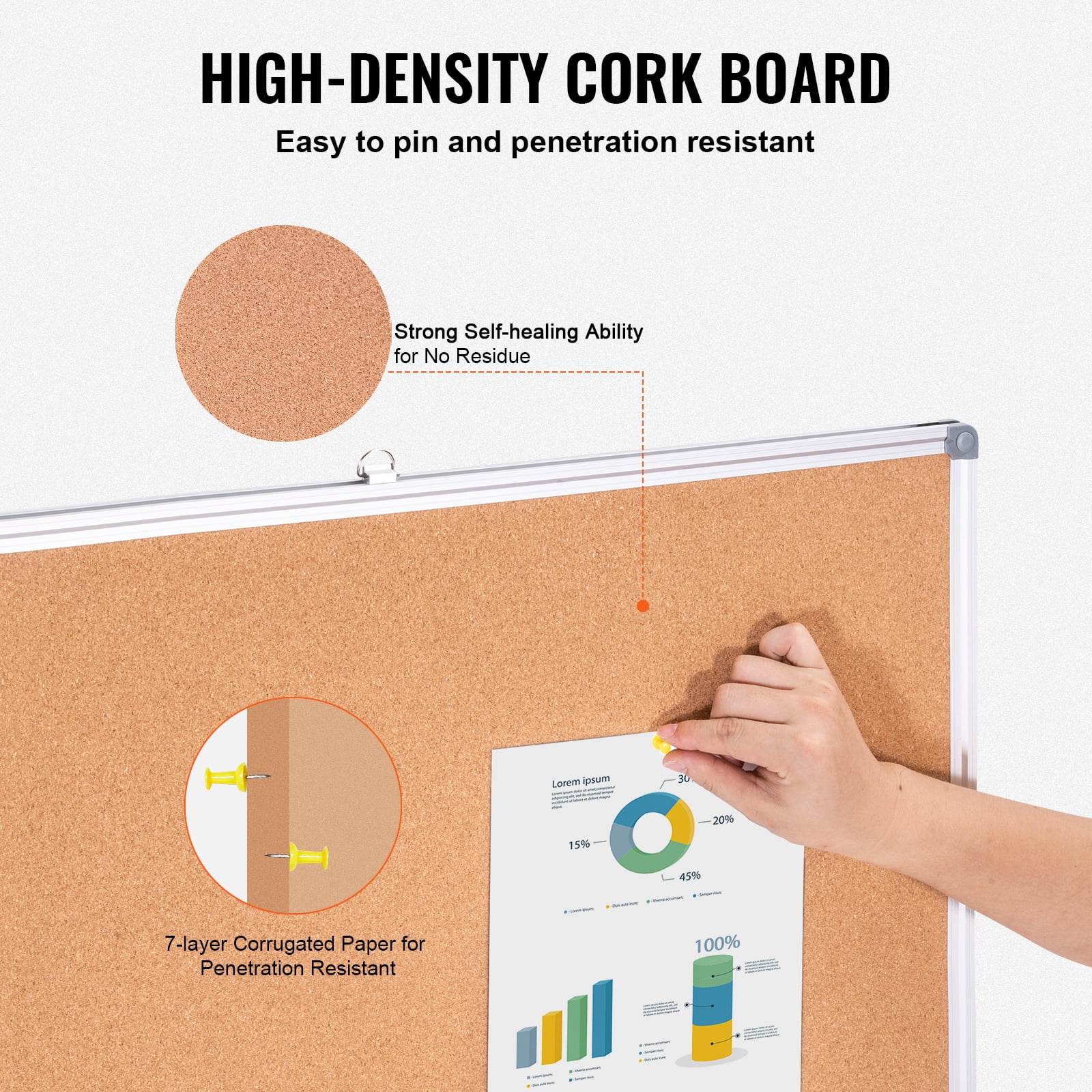 KFFKFF 48"x36" Expansive Cork Board - Bulletin Board for Wall Mounting - Ideal for Educational Institutions, Residences, Workplaces