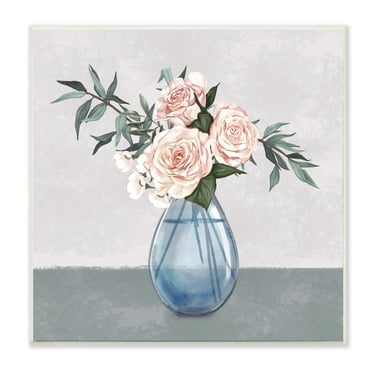 Stupell Industries Pink Roses Blue Teardrop Vase Soft Florals,12 x 12,Designed by Ziwei Li
