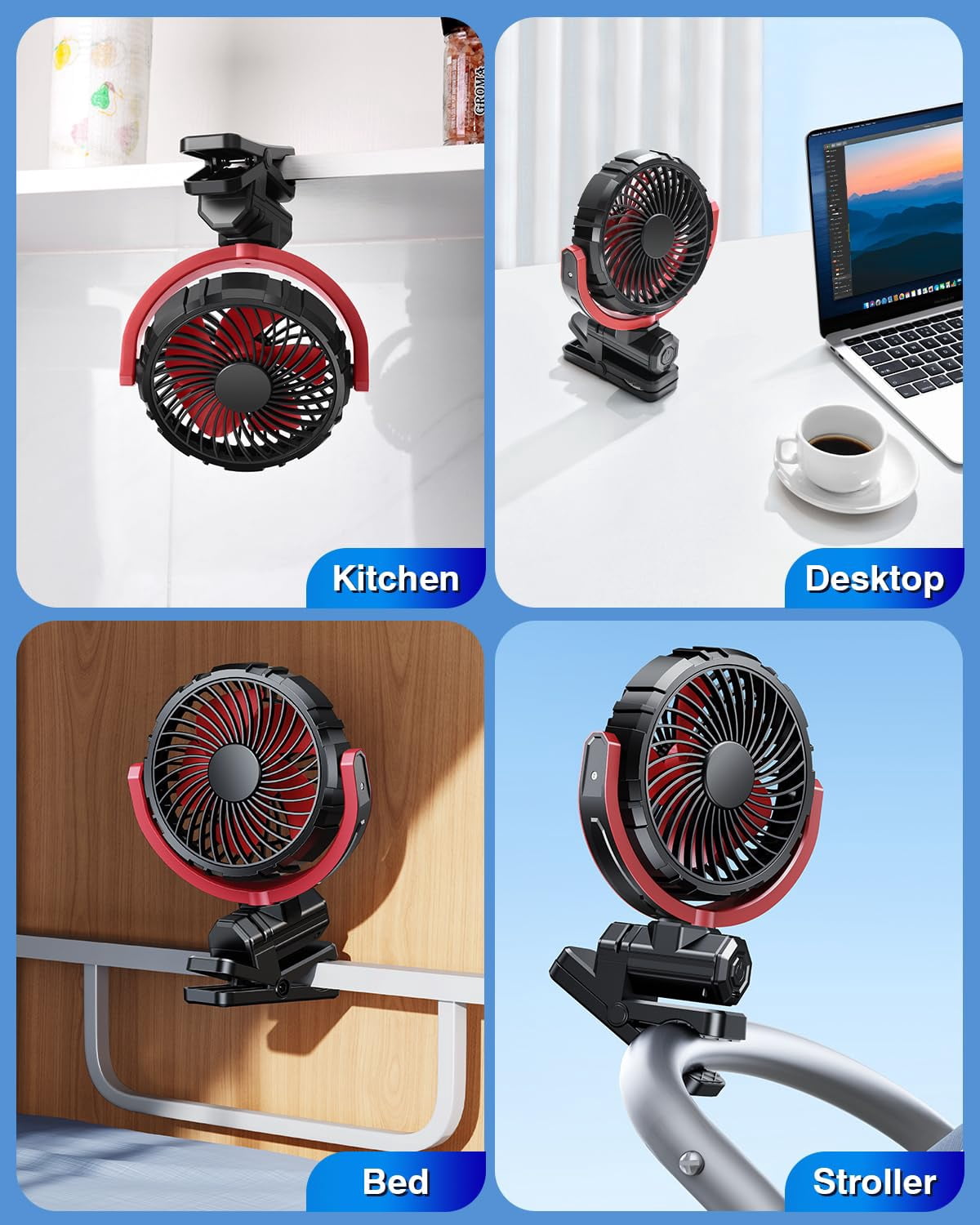 Car Clip on Fan for Sun Visor Handle, 2000Mah Rechargeable Battery Powered USB Fans That Blow Cold Air, Portable Car Cooling Fan for Cars Without Ac, for Vehicle, Van, SUV, Rv, Truck, Red