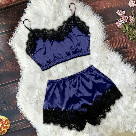 BONIXOOM Womens Pajamas Matching Family Christmas Pajamas Sleepwear Belt Sleeveless Sleep Shorts Solid Navy M