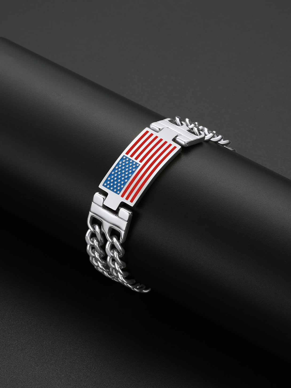 ChainsProMax Men Cuban Link Chain Bracelet, American Flag Bracelet, Stainless Steel Mens Gift