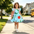 thumbnail image 4 of LILIYA Little Girls A-Line Dress Back to School School Cartoon Print Dress Floral Dress Cute Flutter Sleeve Lightweight Casual Summer Outfits Party Dress for Girls 1st 2nd 3rd Grade, 4 of 6