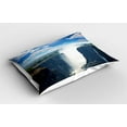 thumbnail image 2 of Waterfall Pillow Sham Set of 2, Victoria Waterfall and Mountain Cliff Sunshine Natural Landscape Photo, Quality Microfiber Bedding Item for All Seasons, 26" x 20", Blue White Green, by Ambesonne, 2 of 3