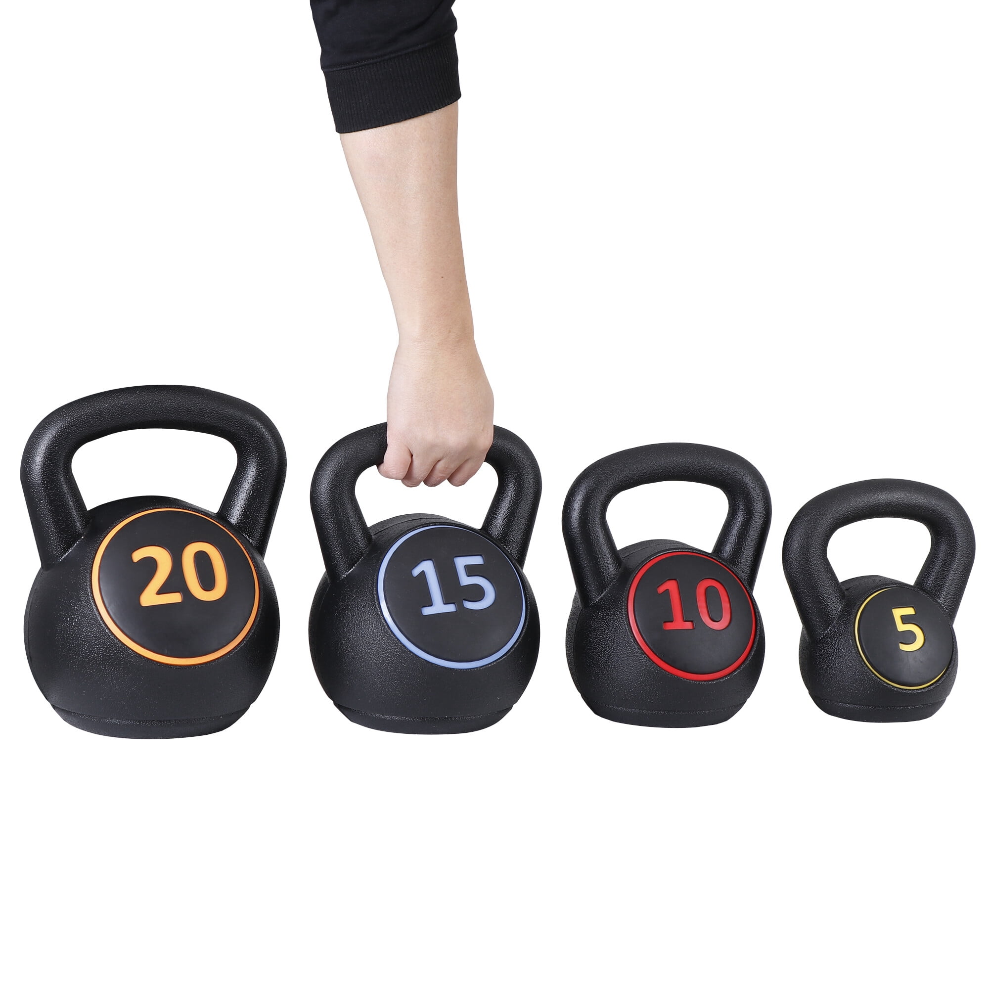 ZENY 4-Piece Kettlebell Exercise Fitness Weight Set with Storage Rack, 5lb, 10lb, 15lb, 20lb for Full Body Workout & Exercise Fitness