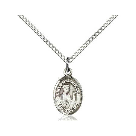 Sterling Silver St. Thomas More Pendant 1/2 x 1/4 inches with Sterling Silver Lite Curb
