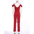 thumbnail image 4 of inlzdz Women's Rumba Latin Dance Rhinestones Sleeveless Tassel Jumpsuit Rompers Red M, 4 of 7