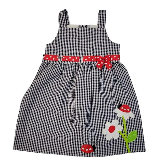 Emily Rose Girl's Cute Soft & Colorful Seersucker Sleeveless Sundress Navy Lady Bug 12M