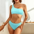 thumbnail image 4 of WREESH Womens One Shoulder Bathing Suits Fashionista Lady Containing Chest Pad Solidt Bikini Set Two Piece Swimsuit Light Blue, 4 of 5