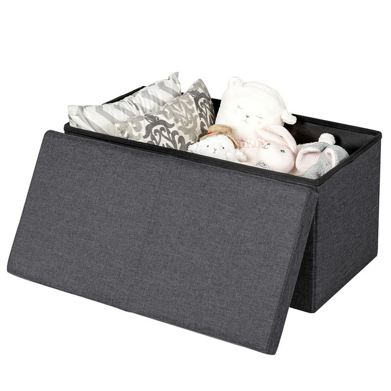 Costway 30'' Folding Storage Ottoman W/Lift Top Bed End Bench 80L Storage  Space Dark Grey 