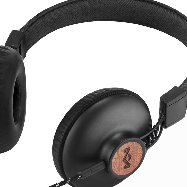 House of Marley Positive Vibration 2 Wired Headphones, 40mm Drivers,  Noise-Isolating Mic - Black