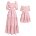 thumbnail image 3 of FYMNSI Mommy and Me Square Neck Dresses Solid Color Ruffled Maxi Dress with Pockets Cutout Waist Tiered Matching Outfits Pink (Mom 2XL), 3 of 12