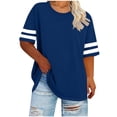 thumbnail image 2 of Karight Womens Oversized T-Shirt Short Sleeve Crew Neck Striped Sleeve Casual Tee Loose Fit Summer Tops, 2 of 5