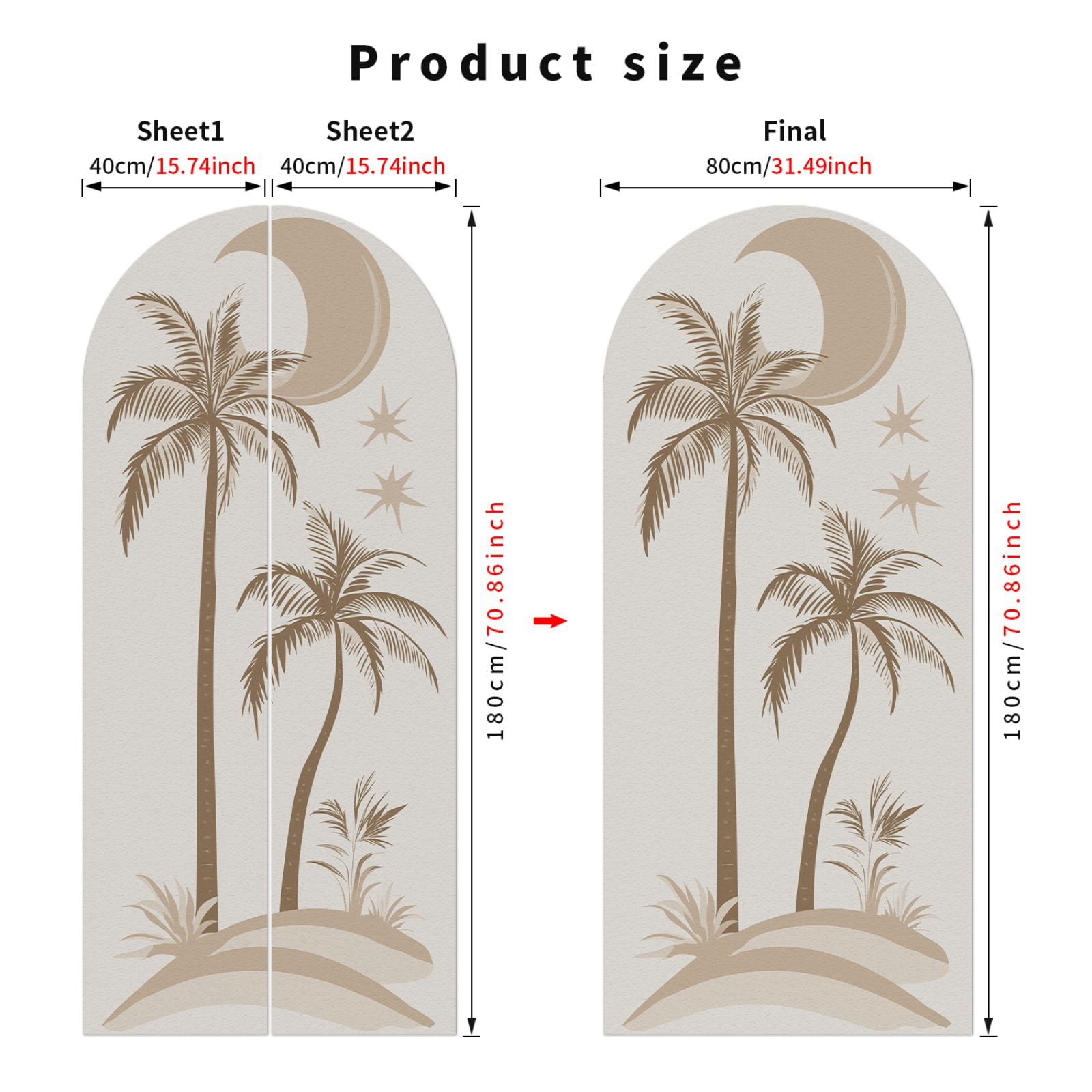 Arch Wall Decals Peel and Stick Boho Floral Wall Sticker 72" H x 32" W Large Flower Mural for Door Decor Removable Lanscape Wall Decal for Bedroom Living Room Office Spring Decor