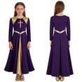 thumbnail image 5 of YiZYiF Kids Girls Lyrical Praise Dance Dress Metallic Cross Liturgical Maxi Gown Long Sleeve Worship Church Robe Purple 14, 5 of 6