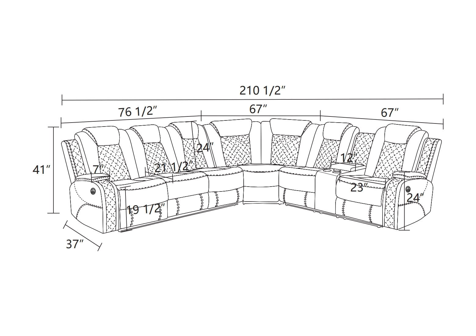MAYEERTY Power Reclining L-Shaped Sectional Sofa, Leather Recliner with USB Charging, LED Lights & Storage