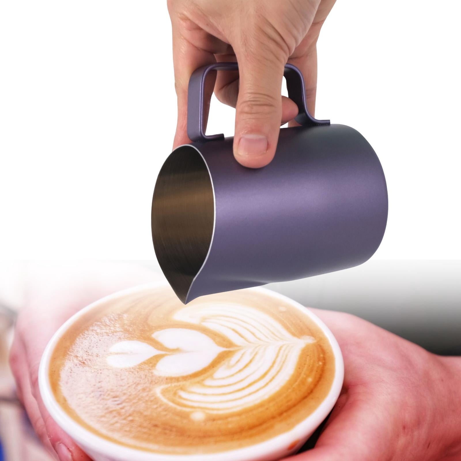 Fiocias 450/600 ml Milk Frothing Pitcher, Oblique Mouth Easy Clean Milk Frothing Jug for Purple 450ML