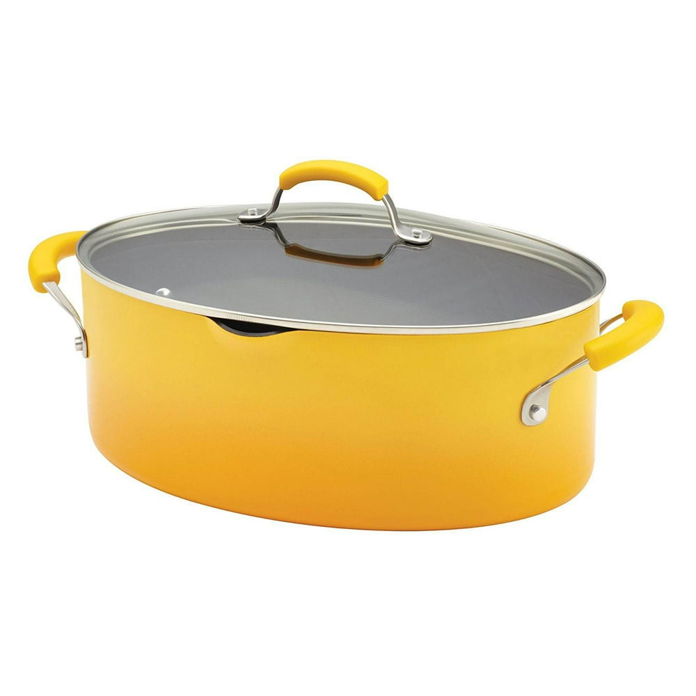 Rachael Ray Nonstick Cookware 8Quart Covered Oval Pasta Pot with Pour Spout
