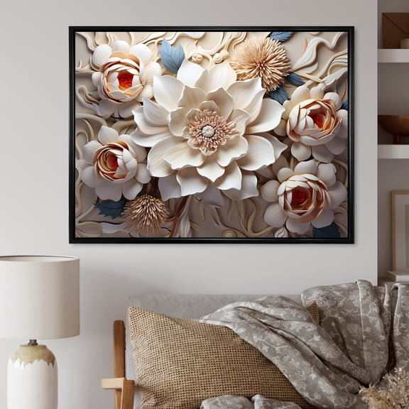 Designart "Radiant Paper Mache Flower Blossoms I" Flowers Floater Framed Canvas Art Print