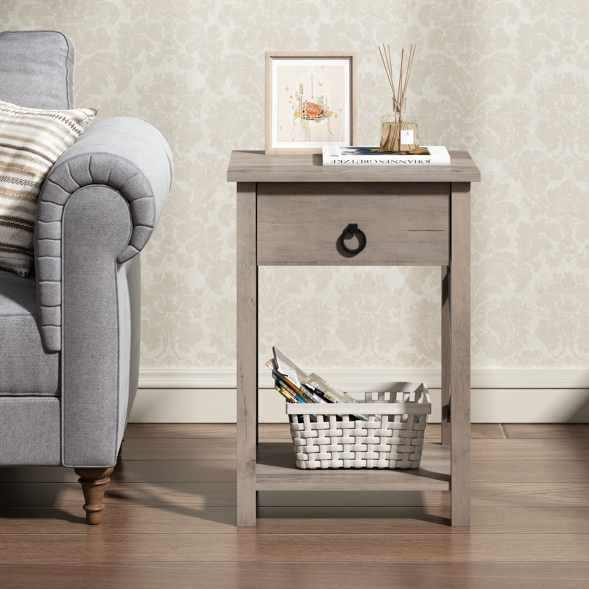 Jaxpety Nightstand XDesign Farmhouse Sofa End Side Table Wood Storage