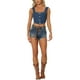 thumbnail image 2 of Inspire Chic Tops de mezclilla con corset para mujer, blusa sin mangas, bustier, top corto de jean, color azul oscuro, 2 of 6