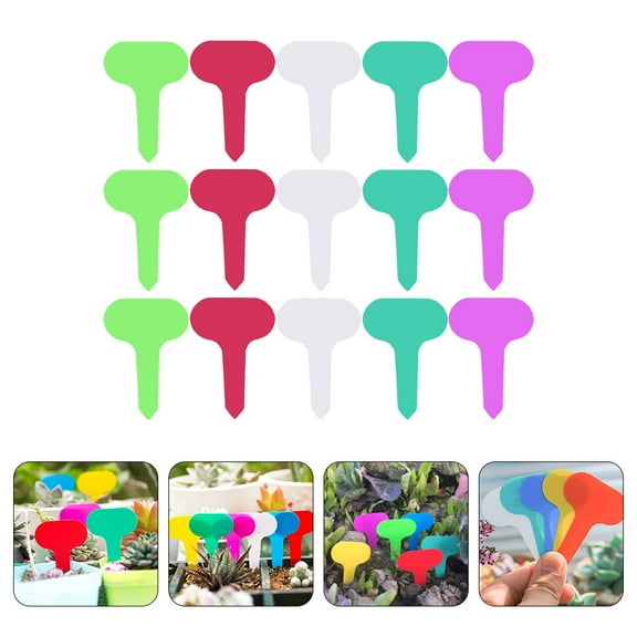 IDEANATEGRATE Garden Identification Stakes 100Pcs T Shape Assorted Color Plastic for Flower Markers and Gardening Supplies