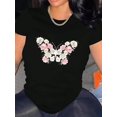 thumbnail image 1 of Women's Stylish Butterfly Print T-Shirt - Casual Crew Neck, Short Sleeve, Soft Polyester Blend, Comfortable Summer Top in White with Black & Green Floral Print Design, Vacation Clothing | Trendy Wome, 1 of 6