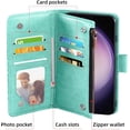 thumbnail image 5 of Phone Case for Samsung Galaxy S23 5G Wallet Cover with Tempered Glass Screen Protector and Flower Leather Flip Credit Card Holder Stand Cell S 23 23S GS23 G5 SM-S911U 6.1 inch Women Men Green, 5 of 15