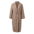 thumbnail image 4 of PMVFHDE Coats for Women Casual Long Length Solid Color Notch Lapel Long Sleeve Elegant Warm Wool Overcoat Top Khaki,XXL, 4 of 5