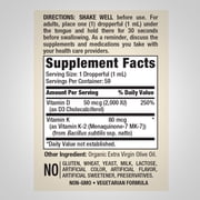 Vitamin D3 K2 Drops | 2 fl oz | with MK-7 for Men and Women | Vegetarian | by Piping Rock