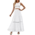 thumbnail image 5 of Flowy A Line Skirts Women High Waist Midi Casual Summer Bohemian with Pockets Elastic Waist White L, 5 of 7