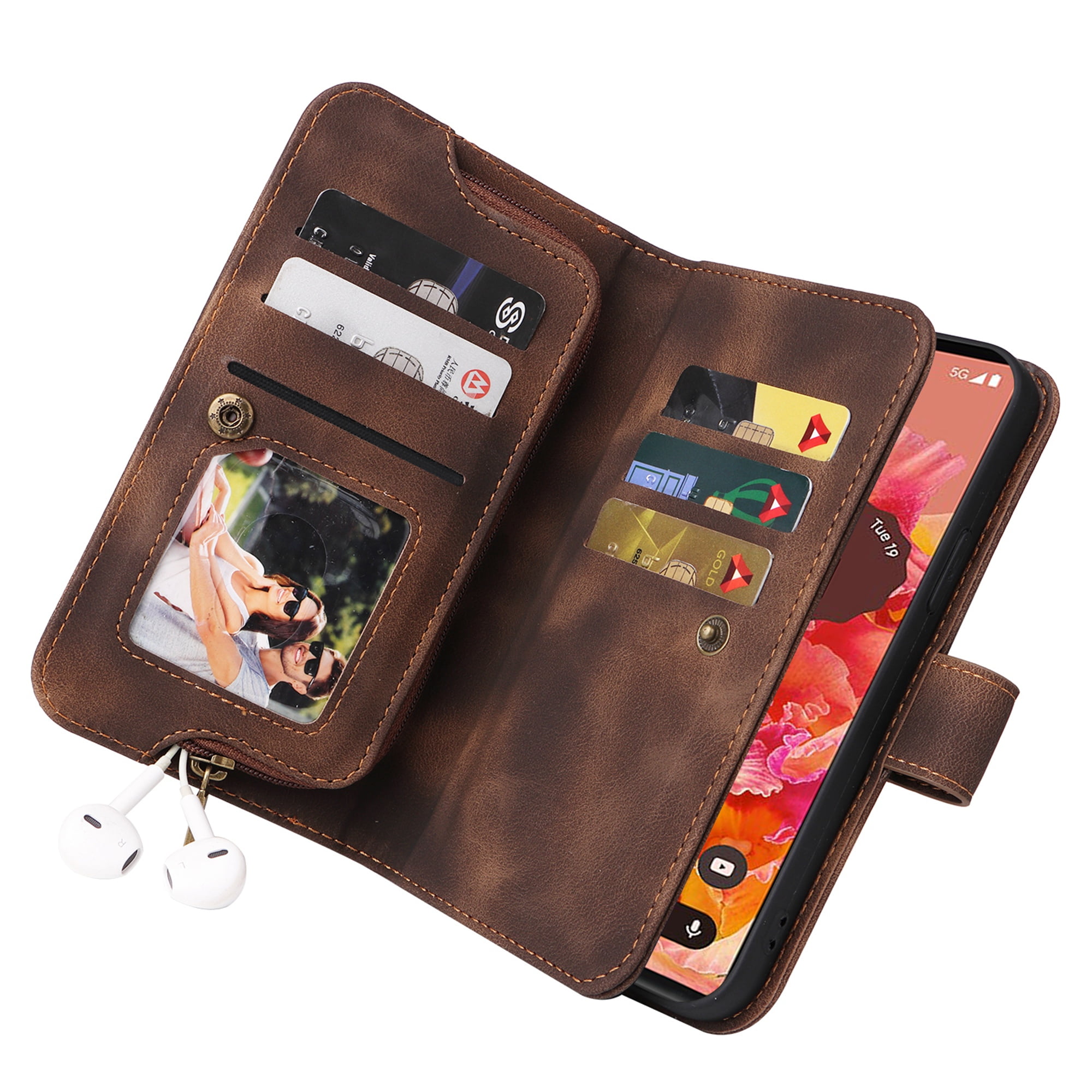 Dteck Crossbody Wallet Magnetic Phone Case for iPhone 13, Premium PU Leather Handbag Zipper Pocket with Lanyard Shoulder Strap Wristlet Folio Flip Case for Apple iPhone 13,Brown