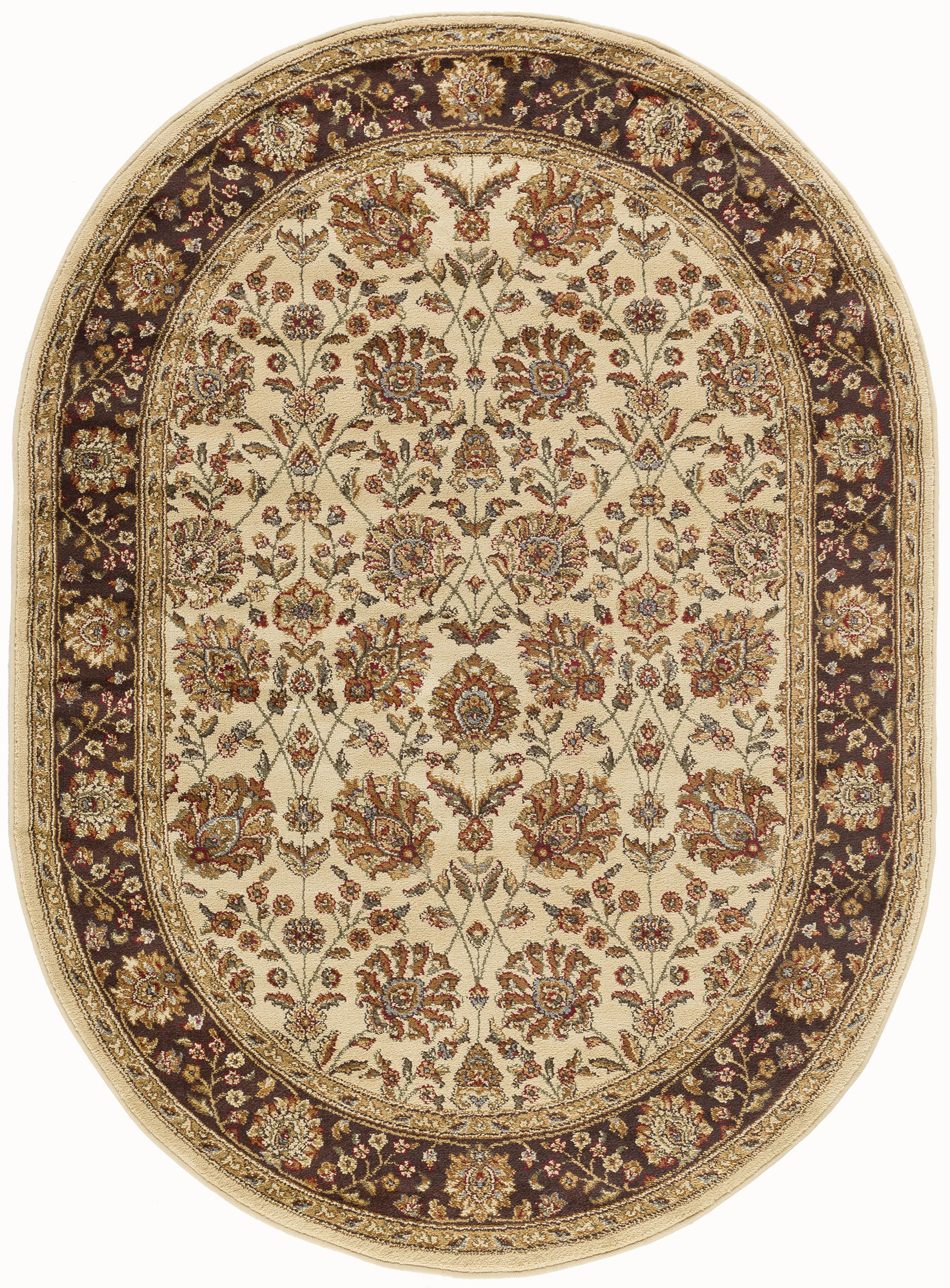 Transitional Area Rug (5'3'' x 7'3'' Oval) Floral Beige, Sage Green Living Room Easy to Clean
