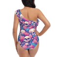 thumbnail image 5 of Picia white Skull blue flower Pattern Women's One Piece Swimsuits,One Shoulder Swimwear Asymmetric ,Ruffle Monokinis Bathing Suits,High Waisted Flattering Bathing Suits-XX-Large, 5 of 8