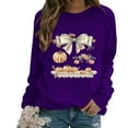 thumbnail image 2 of QATAINLAV T-Shirt Cancer Femmes Sensibilisation au Cancer du Sein Manches Longues Décontracté Imprimé Ruban Col Rond Chandail en Molleton Hoy Oferta Flash Violet m, 2 of 5