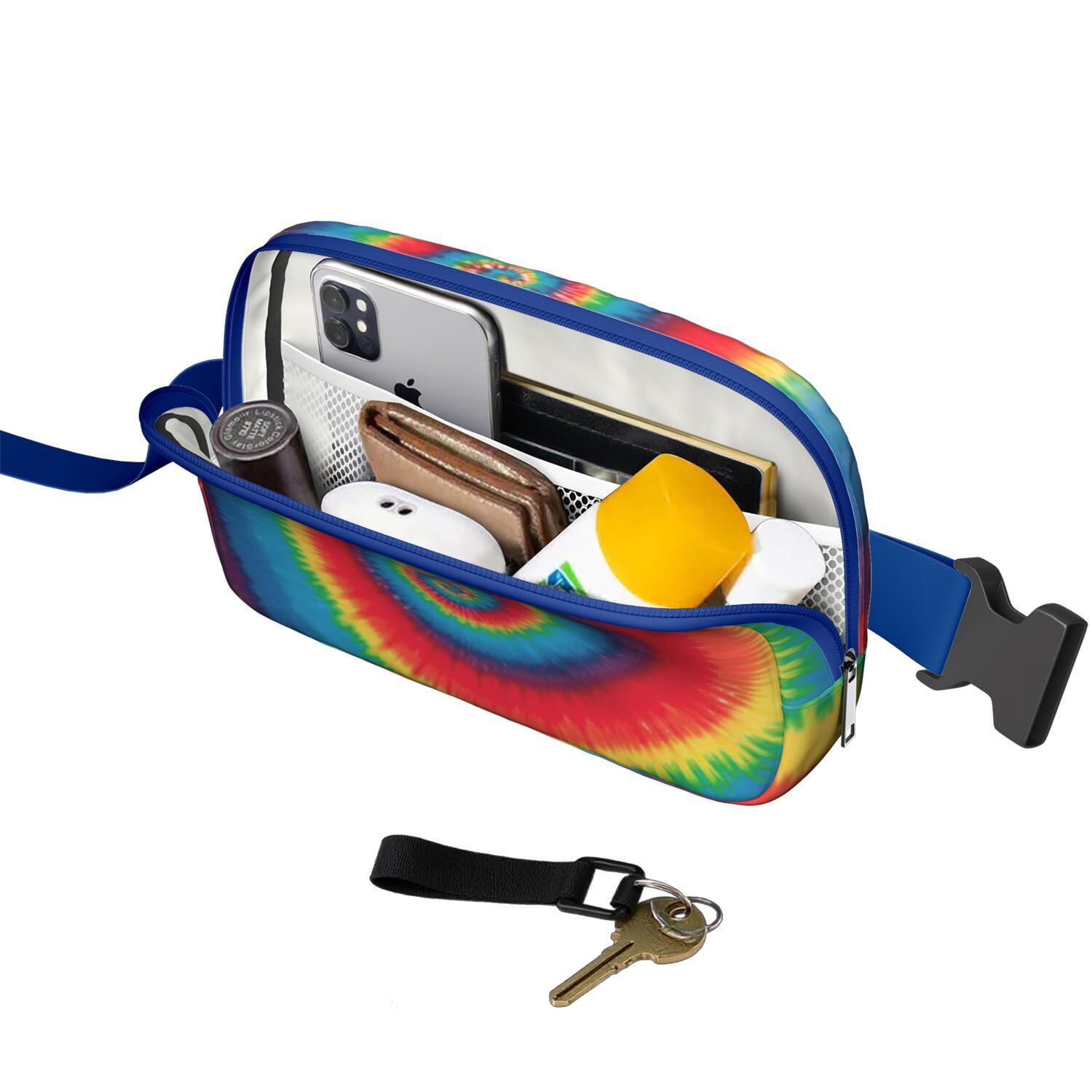 Vintage Tie Dye Belt Bag – Retro Hippie Style Fanny Pack with Rainbow Marble Print, Artistic Watercolor Vibe