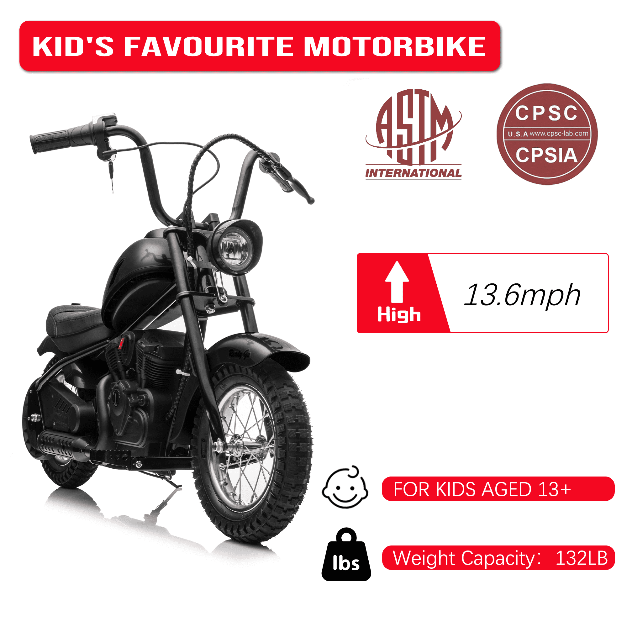 JoyWheels 24V Electric Dirt Bike, 250W Ride on Toy Motorcycle for kids,14 mph, Age 13+,Black