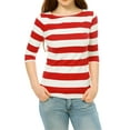 thumbnail image 5 of INSPIRE CHIC Inspired Women's Striped Shirts Slim Fit Elbow Sleeves Boat Neck T-Shirt M Red, 5 of 7