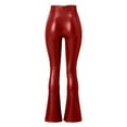 thumbnail image 5 of Leather Pants Women Pu Leather Flared Pants High Waist Elastic Pants Slit Pants Leather Leggings Red XL, 5 of 5