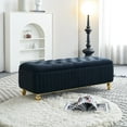 thumbnail image 5 of 47.24"W Velvet Storage Ottoman Bench, Upholstered Footstool with Safety Hinge, Gold Embroidery and Decorative Strip, Elegant Ottoman for Living Room or Bedroom Organization (Black), 5 of 8