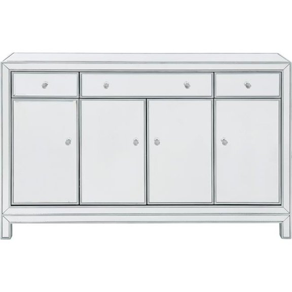 Buffet Cabinet 3 Drawers 4 Doors, Antique Silver Paint - 56 x 13 x 36 in.