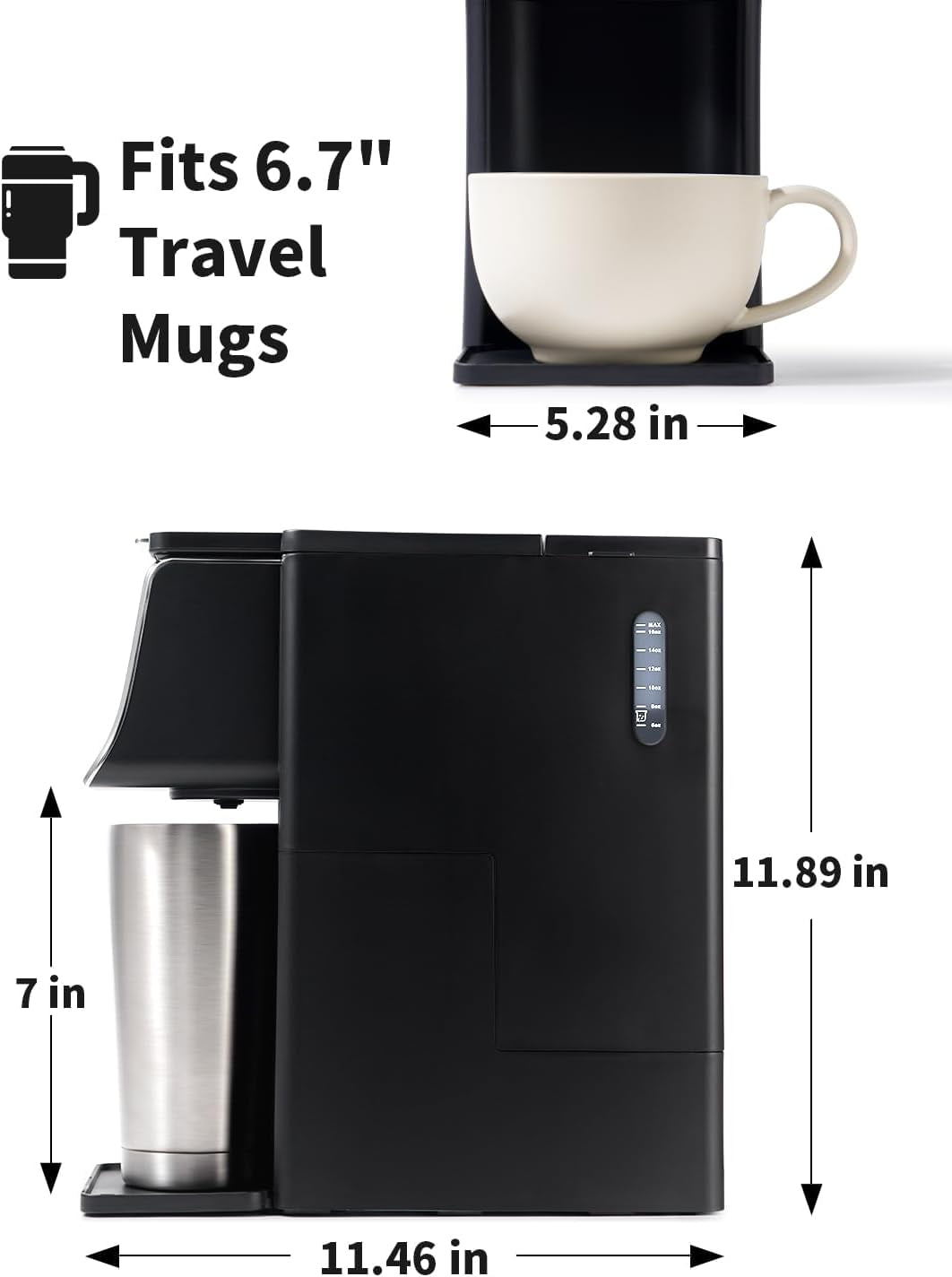 Hot Iced Coffee Maker, K-Cups Ground Coffee, Single-Serve Brewer with Bold Setting, Reusable Filter, Travel Mug Friendly, Compact Quick Brew, Black
