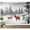 thumbnail image 2 of Snow Forest Tapestry Wall Hanging Cute Deer and Snow Covered Pine Tree Grey Sky Wall Tapestry for Bedroom Aesthetic Winter Snow Scene Tapestry for Living Room College Dorm Decor,92.5Wx70.9H inch, 2 of 7