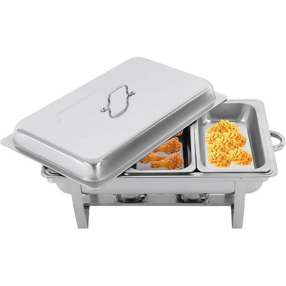 3 Compartment Buffet Server Chafing Dish, Stainless Steel Catering Chafer with Lids, Foldable Frame for Catering, Party, Wedding, Indoor Outdoor Food Warming