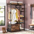 thumbnail image 3 of Tribesigns Freestanding Closet Organizer, Clothes Rack with Drawers and Shelves, Heavy Duty Garment Rack Hanging Clothing Wardrobe Storage Closet for Bedroom, Rustic Brown, 3 of 6